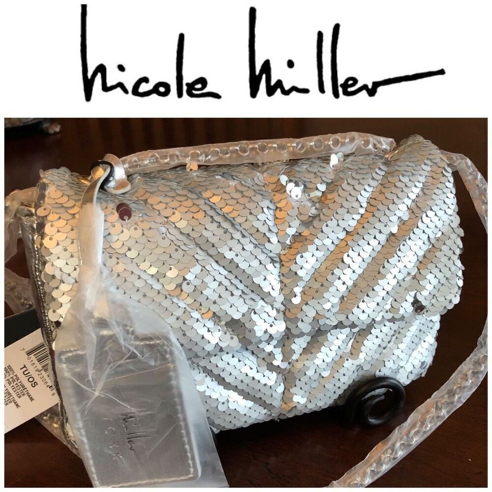 NICOLE MILLER - NWT - Silver Sequined & Vegan Leather Evening Bag. SPARKLY! ♥️